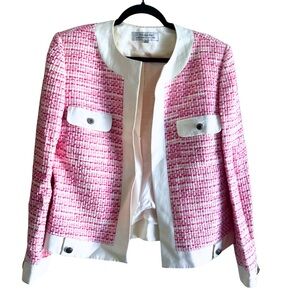 Tahari Pink and White Tweed Blazer